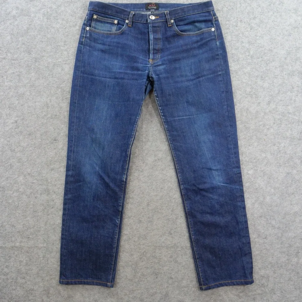 APC Jeans Mens 34 Blue Petit Standard Slim Straight Denim Button Fly Dark Wash